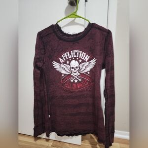 Affliction Long sleeved reversible thermal shirt.